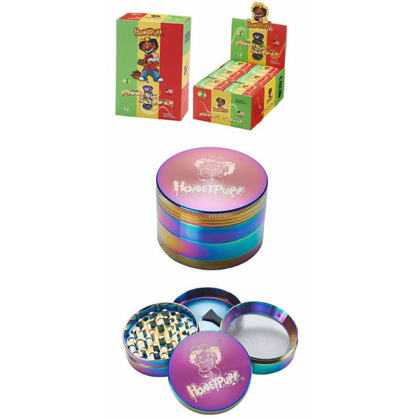 Honey Puff | 4 Parts 63mm Zinc Grinder-Rainbow Color Box of 6 [P1020] Herb Grinder Canadian Distributor