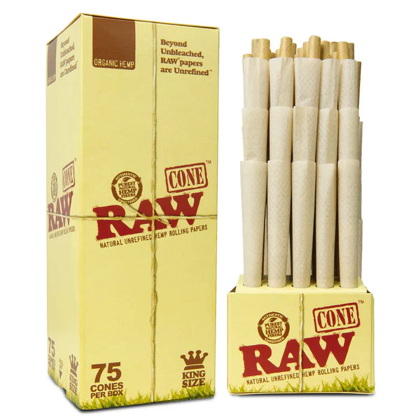 Raw Organic Hemp King Size Pre-Rolled Cones 75 Pack