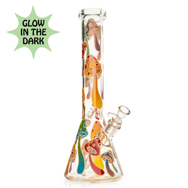 SC Red Eye Glass 15" Glow in the Dark Magic Mushroom Beaker Bong