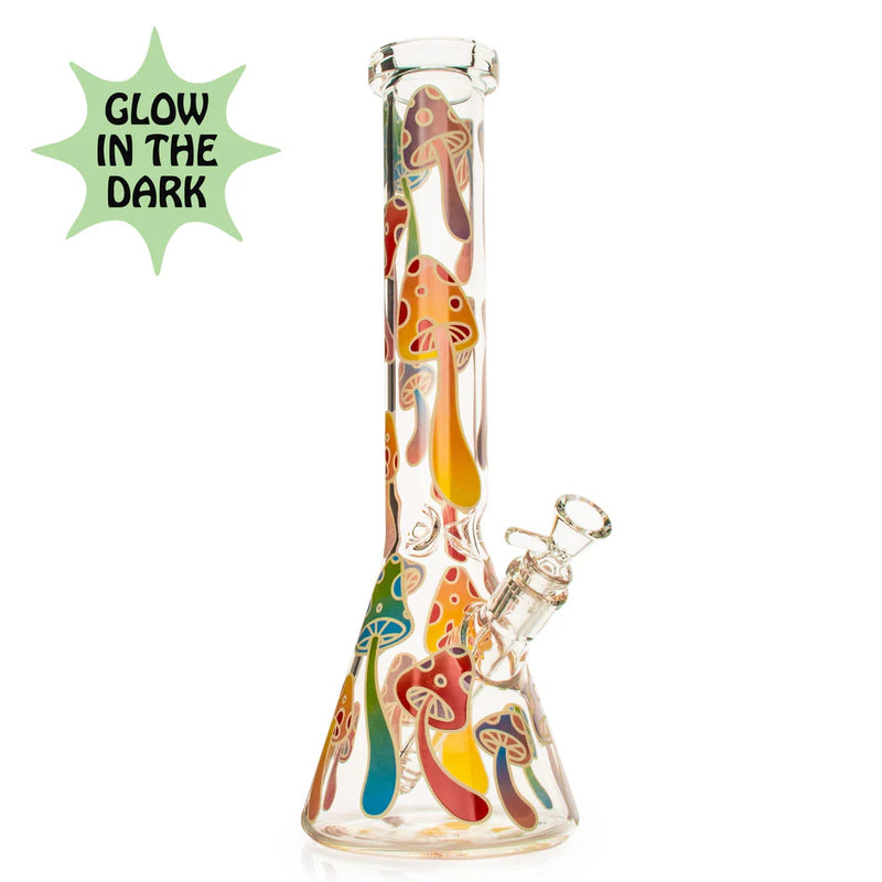SC Red Eye Glass 15" Glow in the Dark Magic Mushroom Beaker Bong