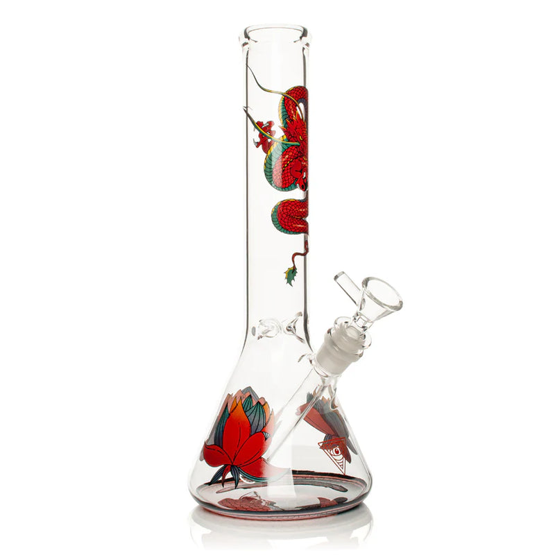 SC Red Eye Glass 12" Yin Yang Dragon Beaker Bong