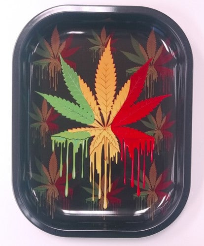 Metal Rolling Tray - ﻿Rasta Drip Leaf