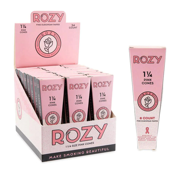 O Rozy | Pink 1 ¼ Size Pre-Rolled Cones 6pk – 24ct Display