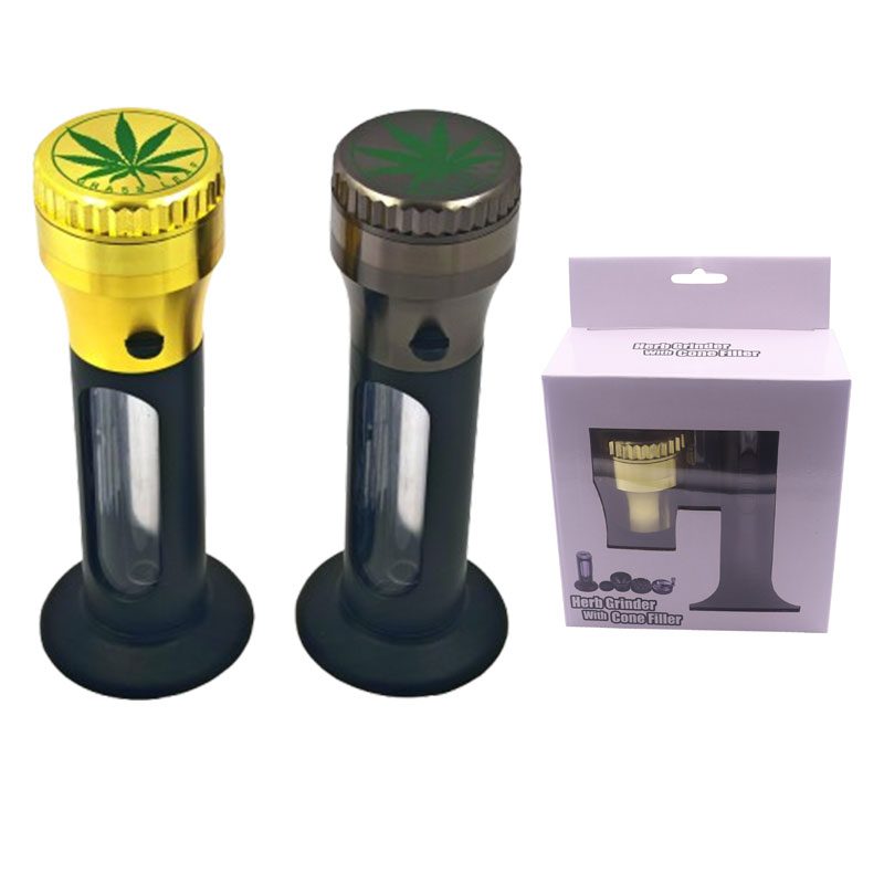O 4-Part 50mm 2-in-1 Metal Herb Grinder with Cone Filler – 6pcs/Display [SMKZ126/7]