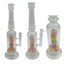[4 Pack Bundle] 16" Assorted Center Piece Glass Waterpipe – 14mm Bowl Glass Bong ONE Hearts White