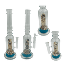 [4 Pack Bundle] 16" Assorted Center Piece Glass Waterpipe – 14mm Bowl Glass Bong ONE Ocean Blue