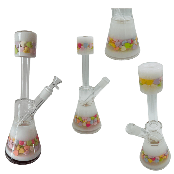 12" Center Piece Beaker Waterpipe – Assorted Designs Glass Bong Canadian Distributor Heart White