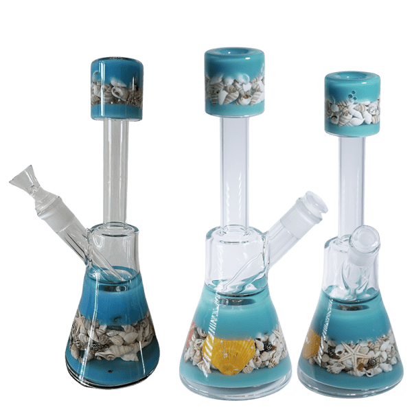 12" Center Piece Beaker Waterpipe – Assorted Designs Glass Bong Canadian Distributor Ocean Blue