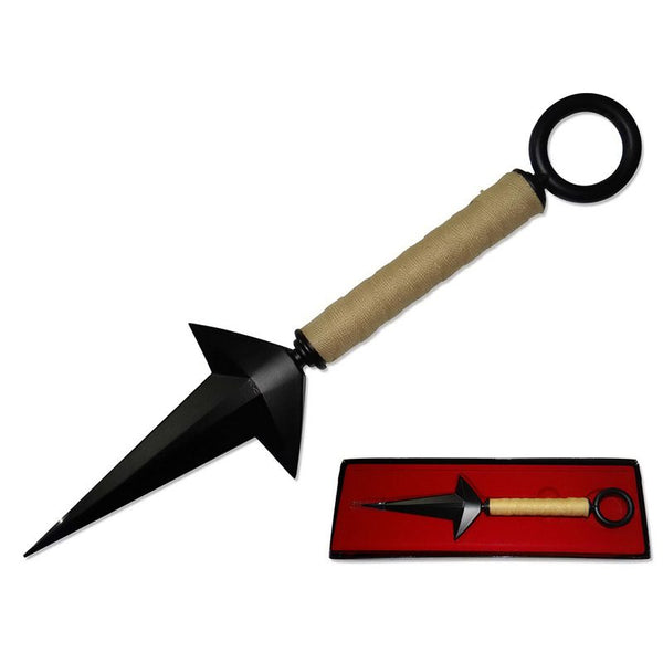 O 11″ Spikey Metal Solid Prism Shaped Kunai – Black [T00302]