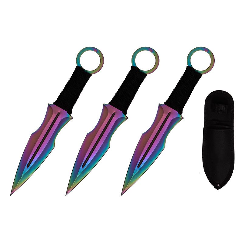 O 7.5″ Throwing Knives with Sheath 3 Pcs Set – Rainbow  [T004207COL]