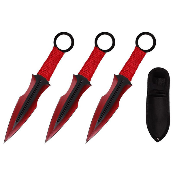 O 7.5″ Throwing Knives with Sheath 3 Pcs Set – Red [T004207RD]