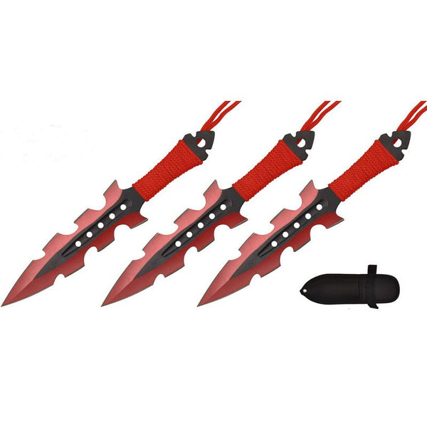 O 7.5″ Throwing Knives with Sheath 3 Pcs Set – Red [T004208RD]