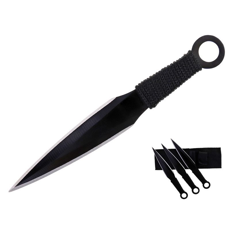 O 6.7" Throwing Knife with 3″ Blade and Pouch 3 Pc Set [T005061BK-3]