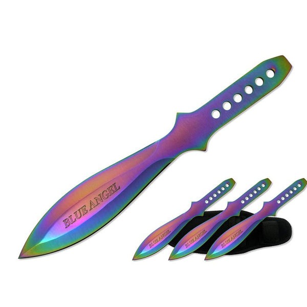 9″ Blue Angel Iridescent Throwing Knives 3 Pcs / Set  [T00604]