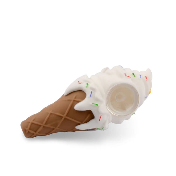 SC Lit Silicone 5" Ice Cream Cone Hand Pipe with glass bowl