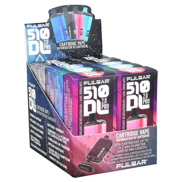 SC Pulsar 510 DL 2 Pro Variable Voltage Vape Bar 10 count display Solid Colours Assorted colours