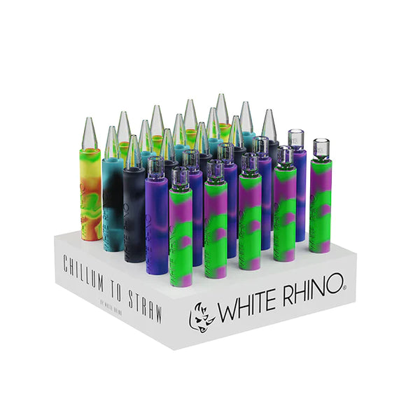 O WHITE RHINO | Flip Chillum To Stra w - Assorted -Pyrex Tip - 25ct