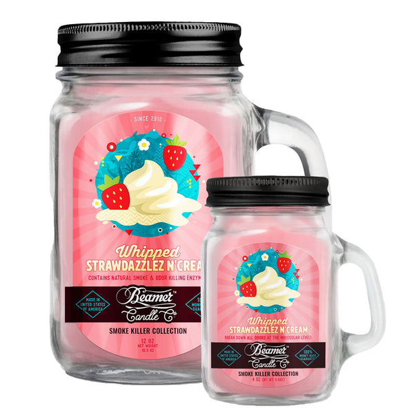 Beamer Candle Co. 12oz & 4oz Glass Mason Jars - Whipped Strawdazzlez N Cream