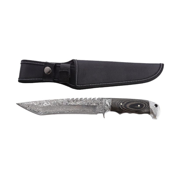 Xtreme | 12″ Damascus-Style Hunting Knife – Fixed Blade with Wood & Steel Handle (XTR-HKN090) Fixed Blade Knife Canadian Distributor