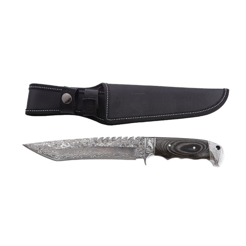 Xtreme | 12″ Damascus-Style Hunting Knife – Fixed Blade with Wood & Steel Handle (XTR-HKN090) Fixed Blade Knife Canadian Distributor