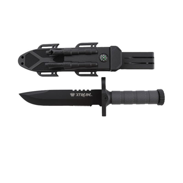 Xtreme | 12.5″ Survival Hunting Knife – Locking Blade with Compass, Fire Starter & ABS Sheath (XTR-HKN096/7) Fixed Blade Knife Canadian Distributor Black