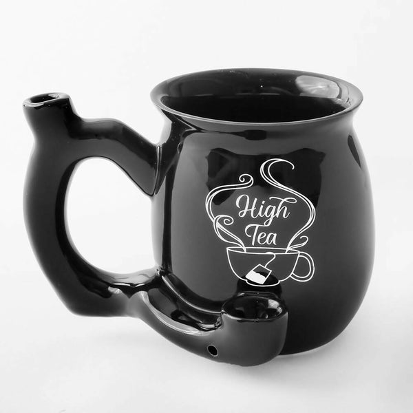 O HIGH TEA ROAST AND TOAST PIPE MUG - SHINY BLACK WITH WHITE IMPRINT