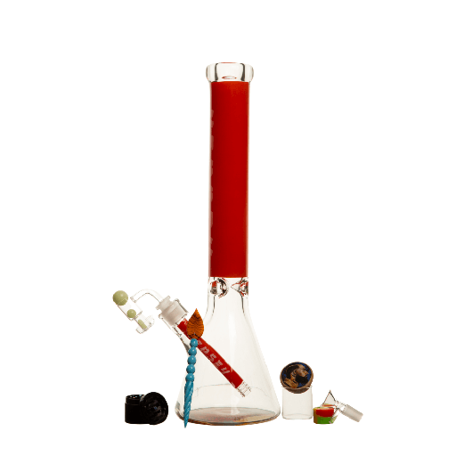 18" 9mm NH Font Beaker Bong w/ Base Art 3 - Red