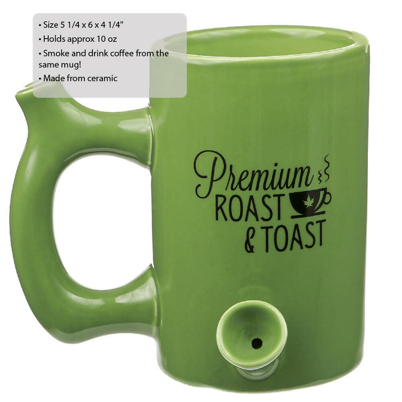 O GREEN ROAST & TOAST PIPE MUG WITH BLACK PRINT