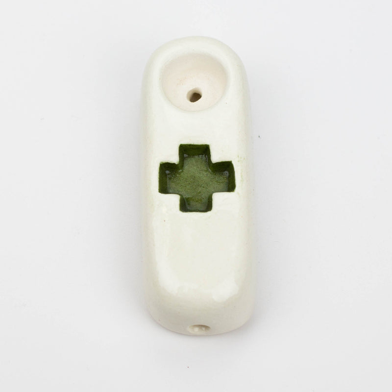 Handmade Ceramic Smoking Pipe [Green Cross]- - One Wholesale