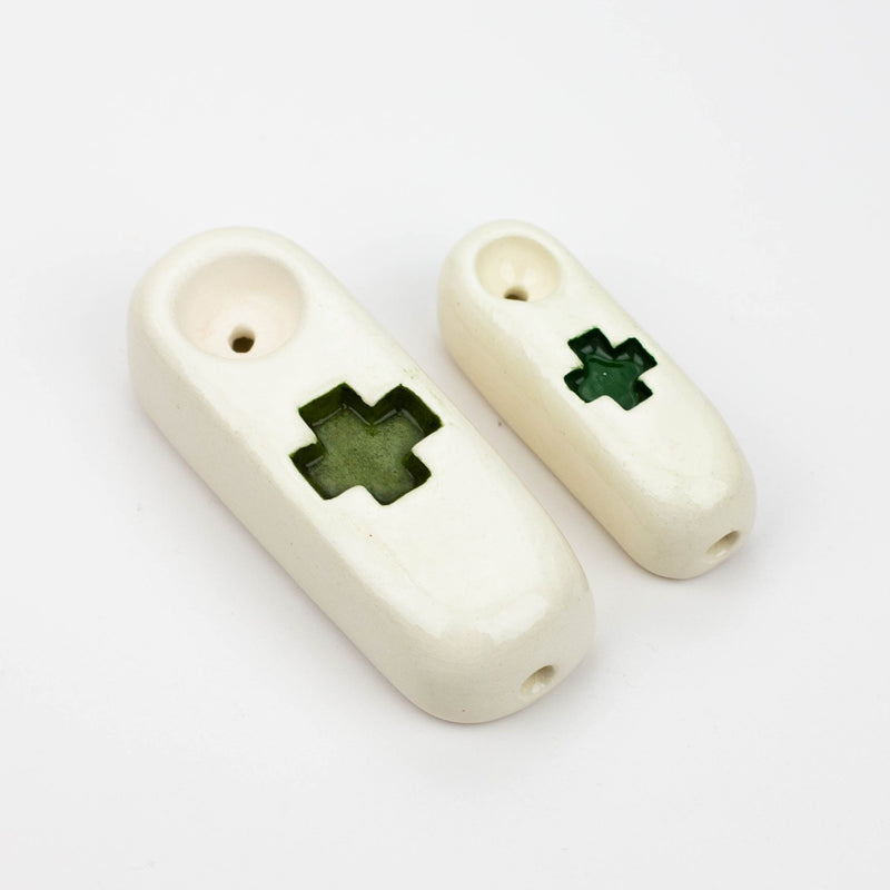 Handmade Ceramic Smoking Pipe [Green Cross]- - One Wholesale