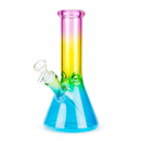 8" Three-Tone Color Glass Beaker Bong Glass Bong 777 Smoke Pink+Yellow+Blue