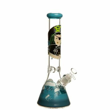 14" 7mm Etched Pirate Lady Glass Bong