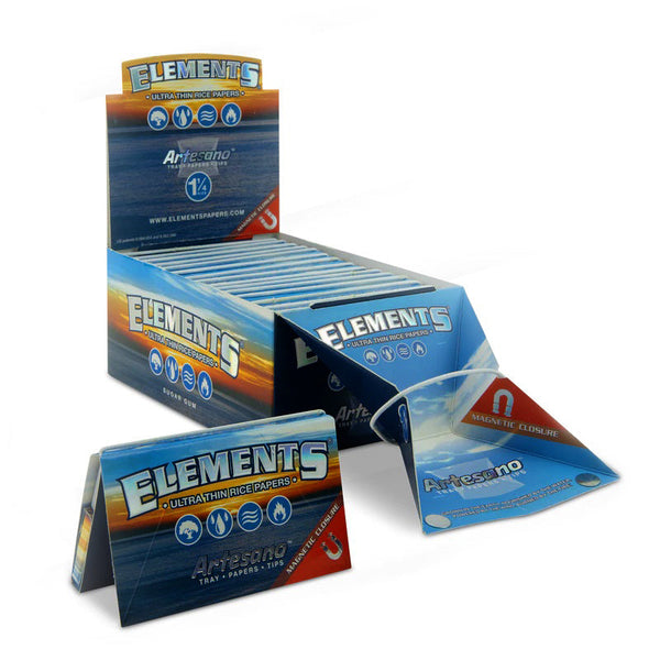 O Elements Ultra Thin Rice Rolling Papers Artesano 1 1/4 Size Papers Tray & Tips