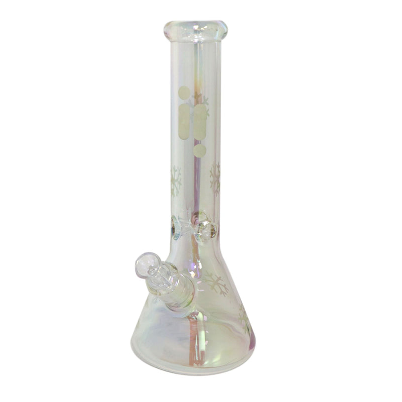 14" Infyniti Brand Water Pipe with Beaker Base Chrome Finish with Snowflake Design