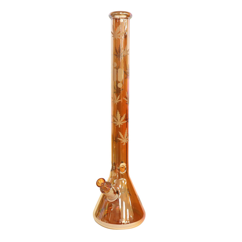 24" Water Pipe with Beaker Base Chrome Finish with Leaf Design