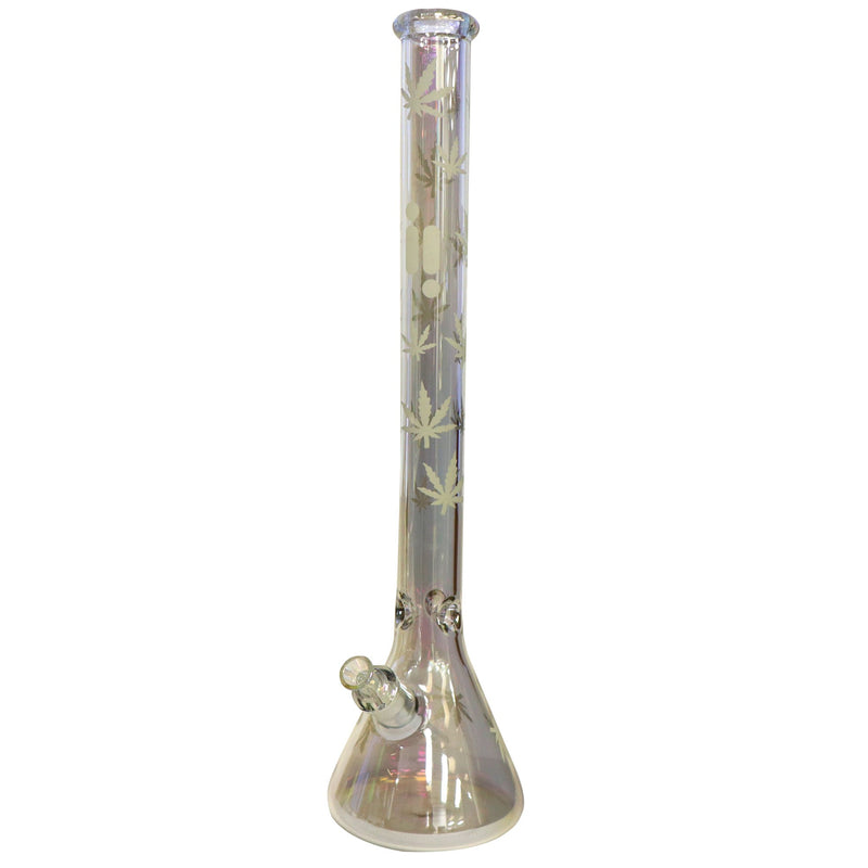 24" Water Pipe with Beaker Base Chrome Finish with Leaf Design
