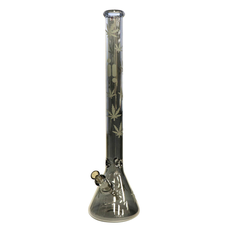 24" Water Pipe with Beaker Base Chrome Finish with Leaf Design