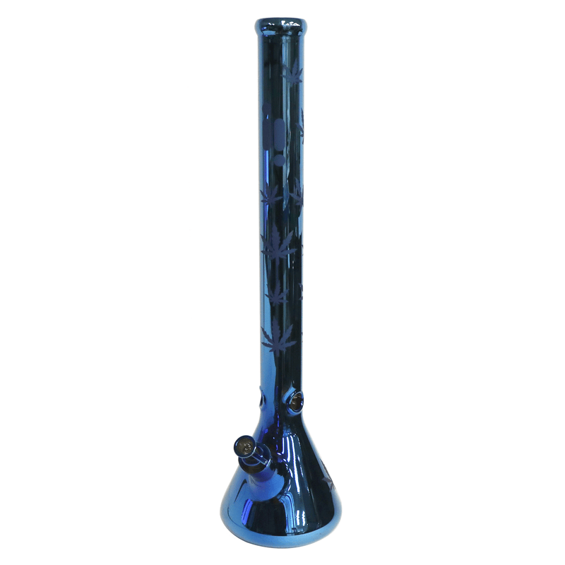 24" Water Pipe with Beaker Base Chrome Finish with Leaf Design