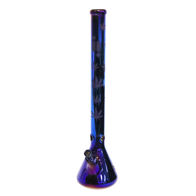 24" Water Pipe with Beaker Base Chrome Finish with Leaf Design