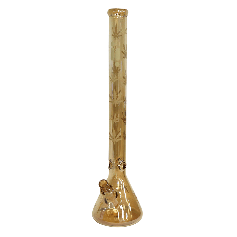24" Water Pipe with Beaker Base Chrome Finish with Leaf Design