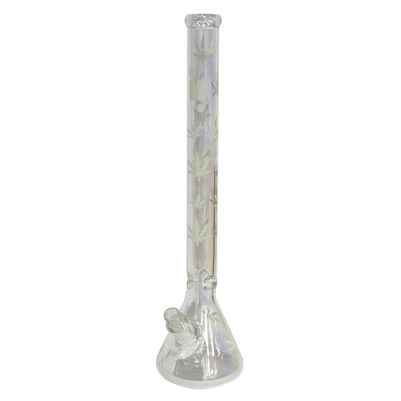 24" Water Pipe with Beaker Base Chrome Finish with Leaf Design