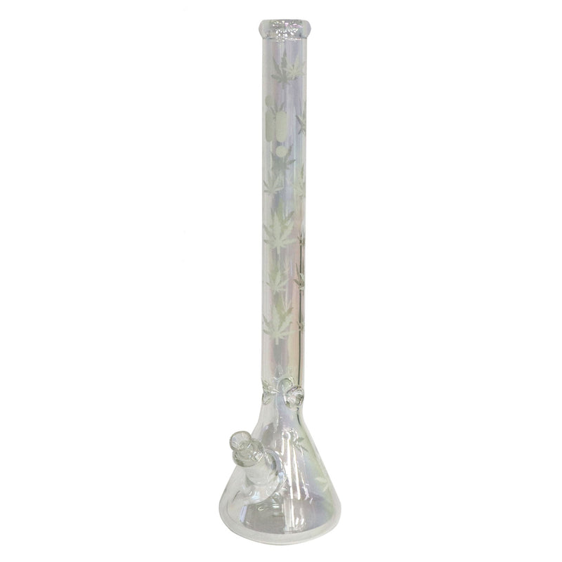 24" Water Pipe with Beaker Base Chrome Finish with Leaf Design