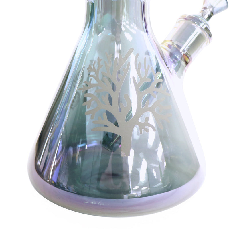 24' Water Pipe with Beaker Base Chrome Finish with Tree Design
