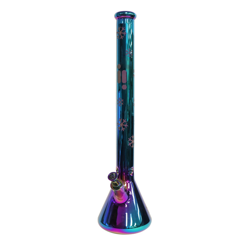 24" Water Pipe with Beaker Base Chrome Finish with Snowflake Design