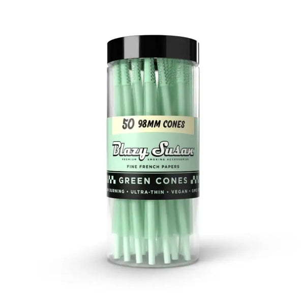 SC Blazy Susan Alien GREEN 98mm Cones 50 ct Jar Rolling Papers