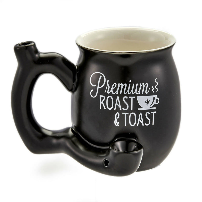 O ROAST & TOAST PIPE MUG = MATTE BLACK WITH WHITE PRINT