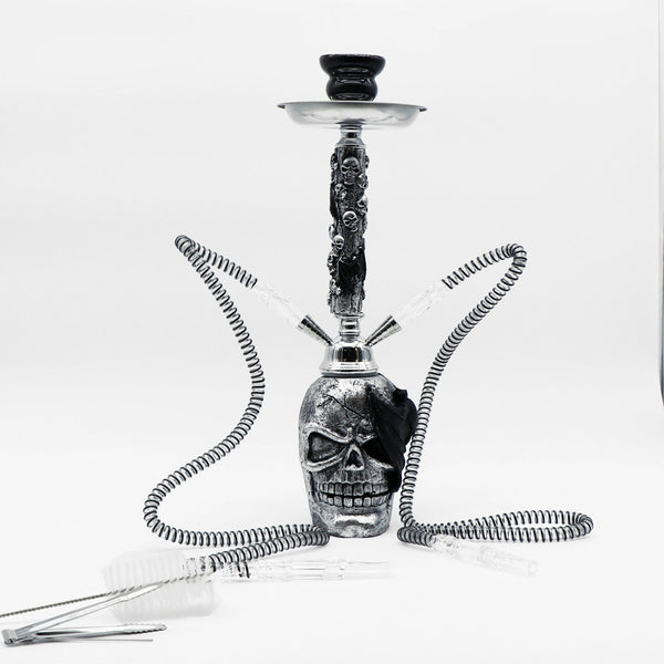 19" Double Hose Skull with Bat Base  Hookah