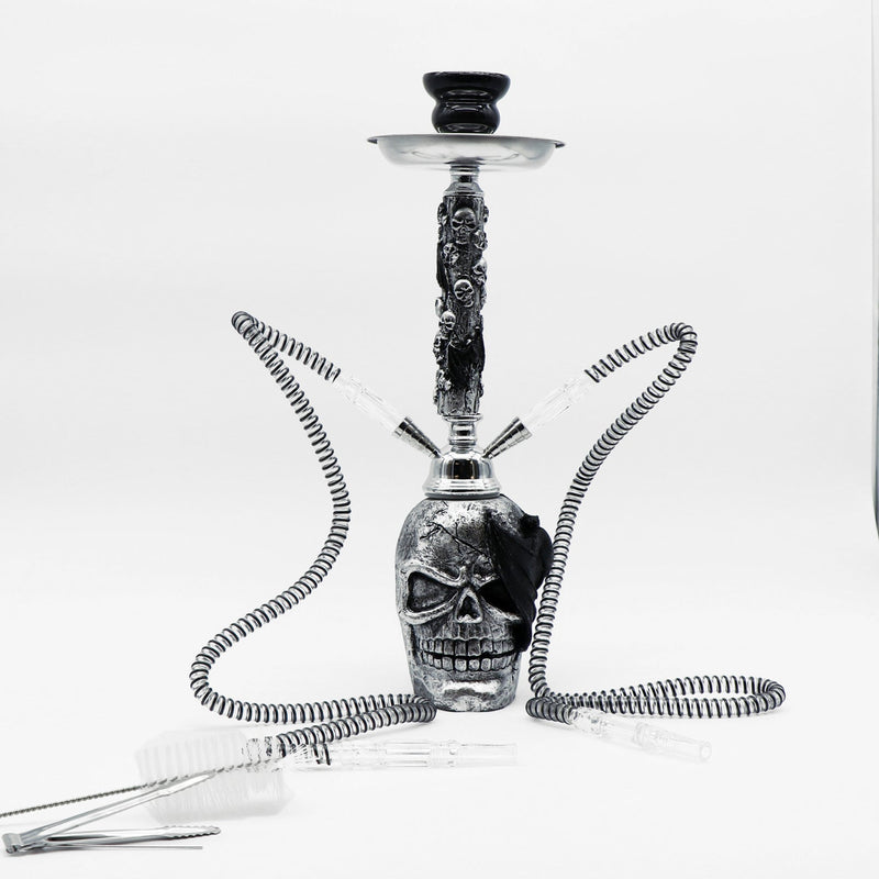 19" Double Hose Skull with Bat Base  Hookah