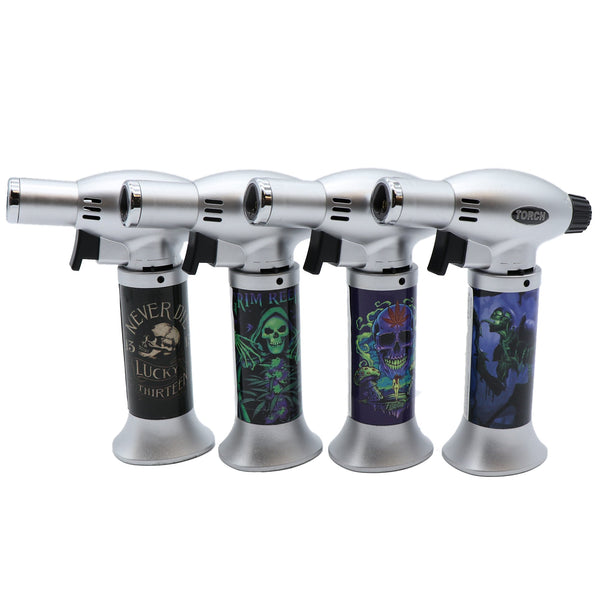 3 Flame Torch Lighters - Assorted Skulls