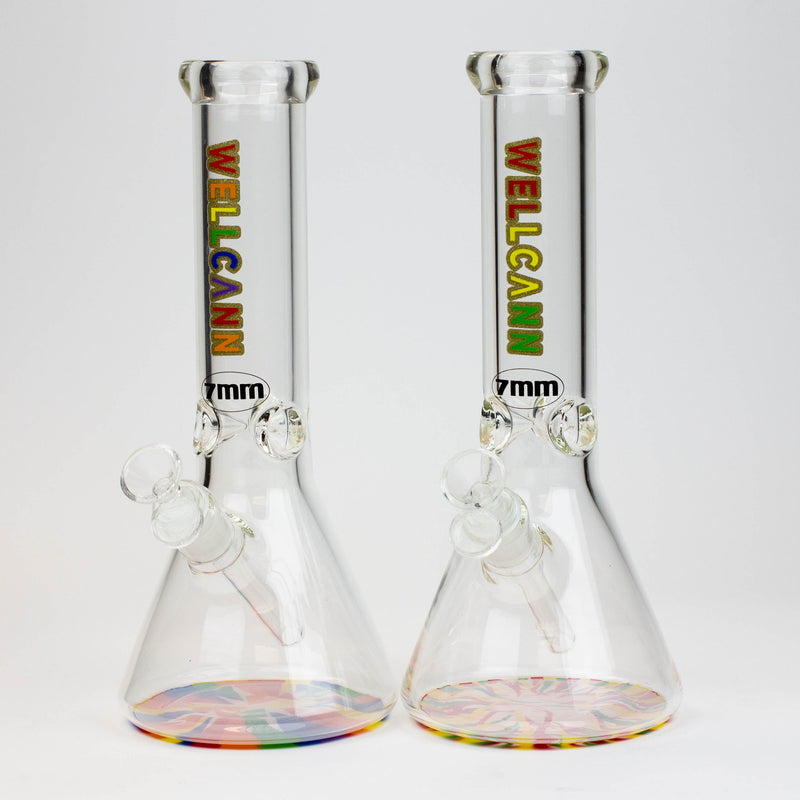 O 12" WellCann beaker 7 mm glass water bong with Colour Bottom